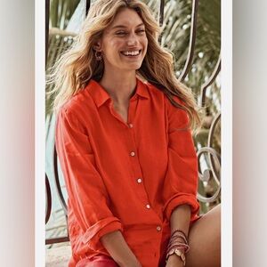 Sigrid Olsen 100% linen Orange Boho Coastal Button-Down Shirt Size 1X